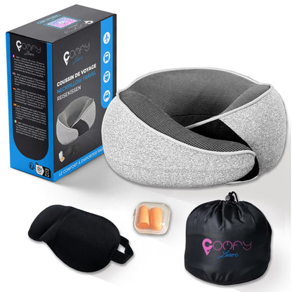 Oreiller de Voyage Ergonomique 360° – Kit Confort Complet (oreiller + Bouchons d'oreilles + Pochette)